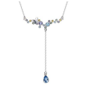 925 Sterling silver butterfly compact color stones dangling pendant necklace