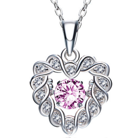 Sterling Silver 925 Twisted Heart Shape Pink CZ Pendant Necklace for women