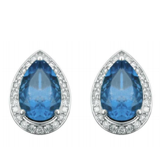 18K white gold micropave setting blue topaz pear shape earring stud