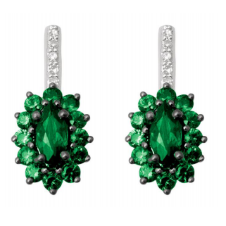 18K white gold black oxidation emerald flowering earring