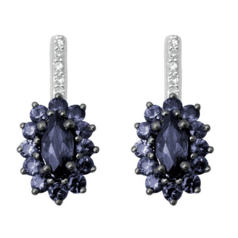 18K white gold black oxidation sapphire flowering earring