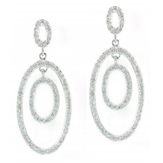18K white gold micropave setting diamond round circles dangling earring