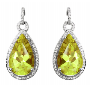 18K white gold micropave setting diamond pear shape yellow diamond earring