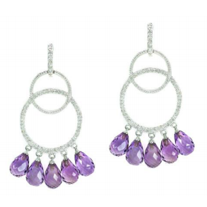 18K white gold micropave setting diamond flowering dancer shape amethyst earring