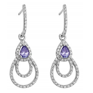 18K white gold micropave setting diamond pear amethyst round circles earring