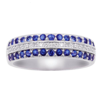18K white gold micropave setting diamonds and sapphire three circles ring band