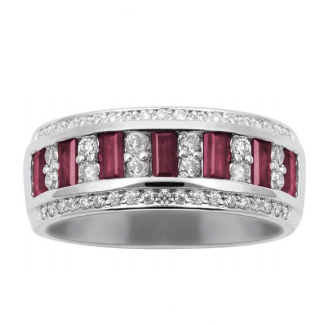 18K white gold precious ruby diamond wedding engagement promise  ring