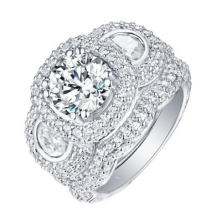 18K white gold micropave setting diamond cute shape wide ring