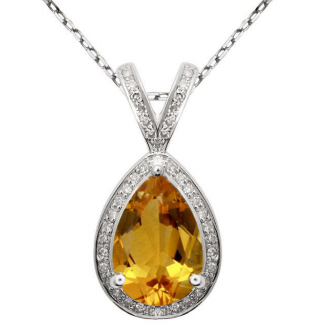 K gold pear shape citrine diamond pendant necklace