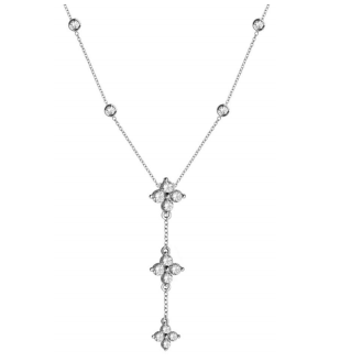 14K white gold flower dangling double sided diamond necklace