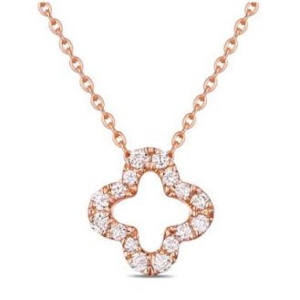 18K rose  gold four leaves lucky leaves diamond pendant necklace