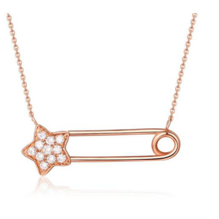 18K rose gold pin shape five stars diamond setting pendant necklace