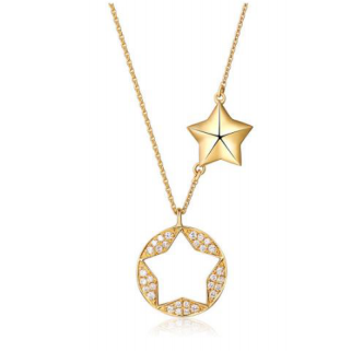 14K yellow gold moon star complete dangling pendant necklace