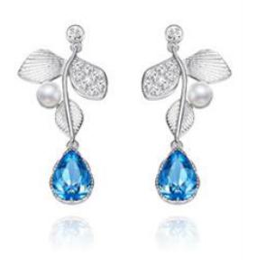 925 sterling silver leaves butterfly blue cubic zirconic earring
