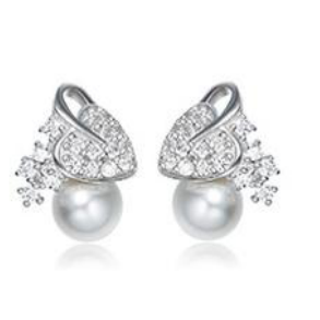 925 sterling silver heart shape flower cubic zirconic fresh water pearl earring
