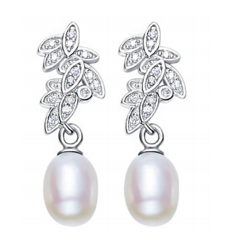 925 sterling silver symmetric cubic zirconic treetop pearl earring