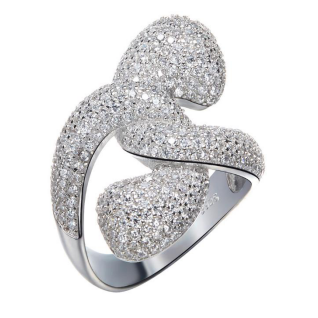 Sterling Silver 925 twisted two snakes full cubic zirconic setting symbolic ring