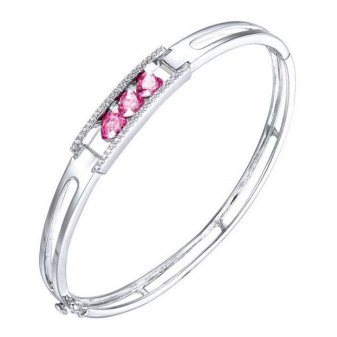 Fashion 925 sterling silver hinge dark pink cubic zirconic women bangle