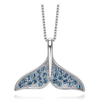 sterling silver 925 fish tail blue cubic zirconic pendant necklace