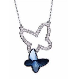 sterling silver 925 two butterflies stone setting and epoxy pendant necklace