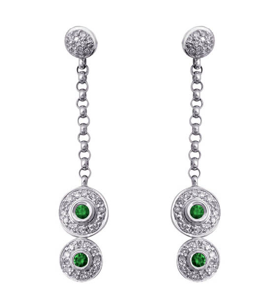 18K Gold Diamond Dangling Earring With Sapphire