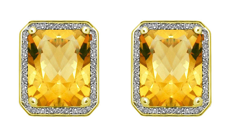 18K Gold Diamond Earring With Citrine