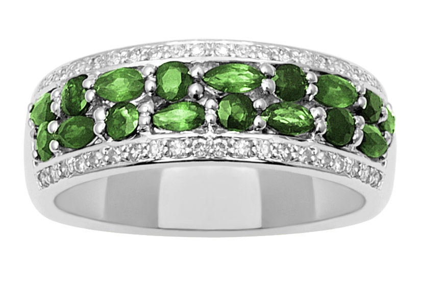 18K Gold Diamond Ring Band With Emerald