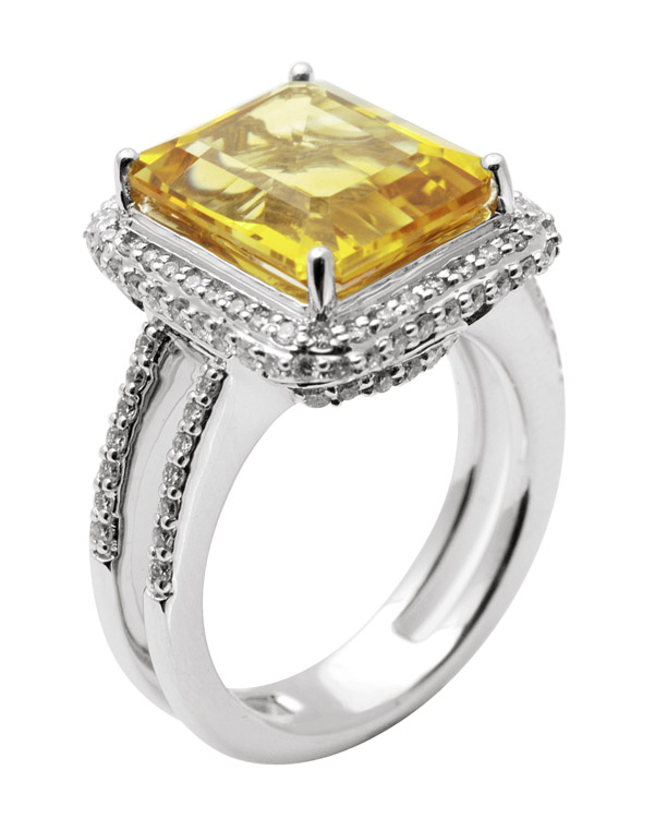 18K Gold Diamond Ring With Citrine