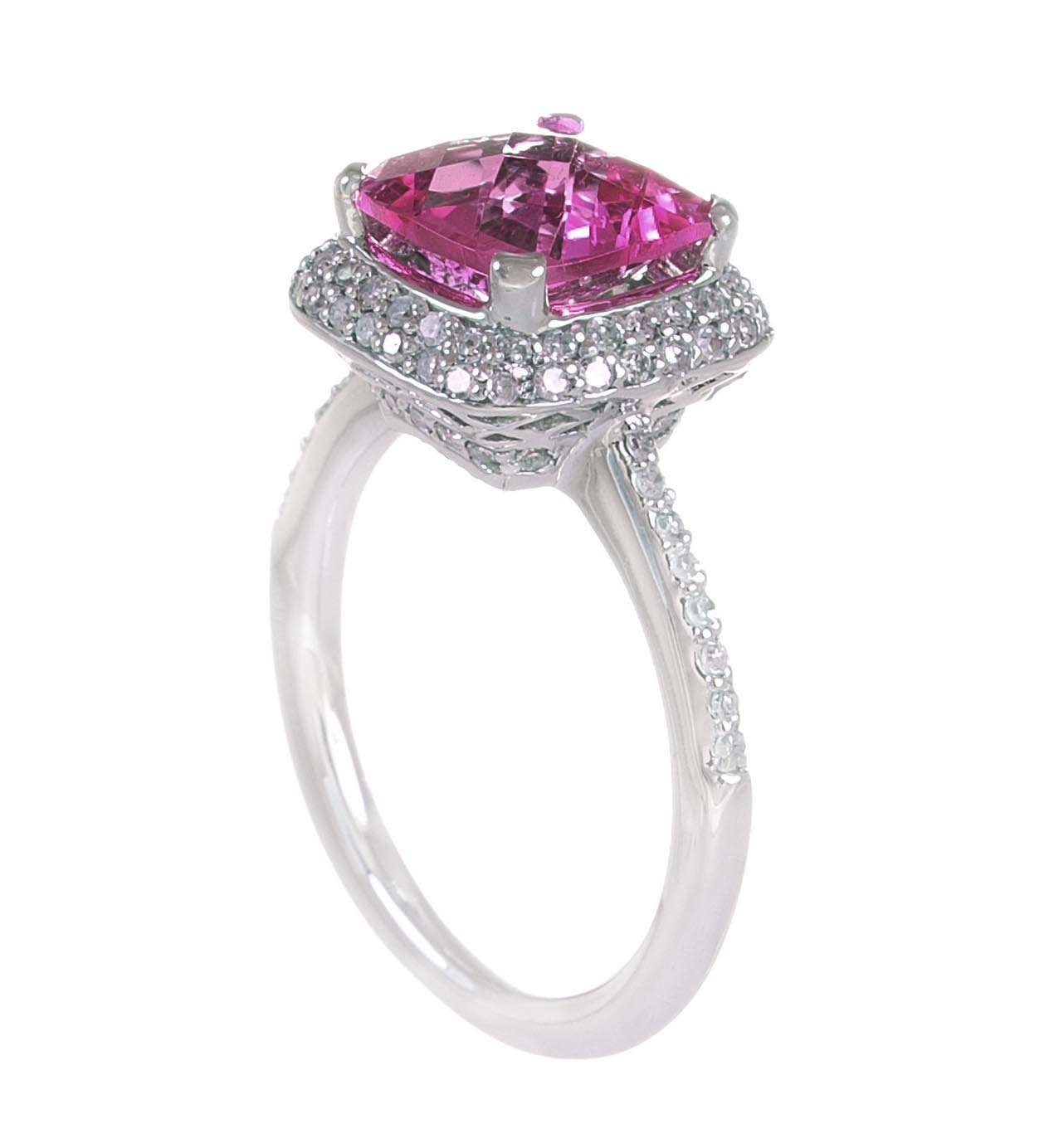 18K Gold Diamond Ring With Pink Quartz