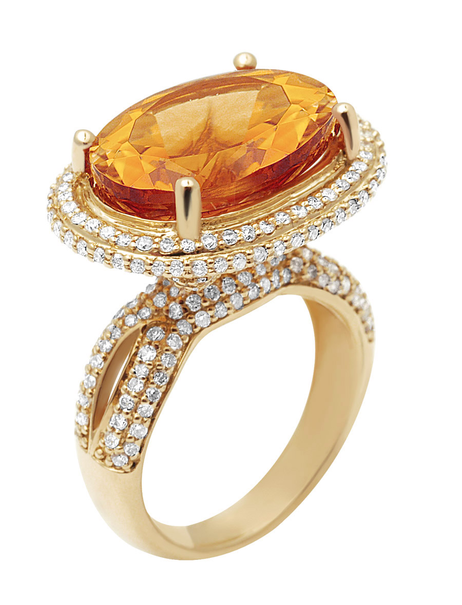 18K Gold Diamond Ring With Citrine