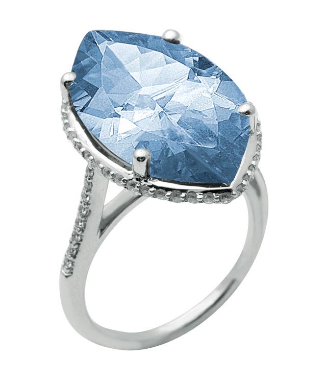18K Gold Diamond Ring With Blue Topaz