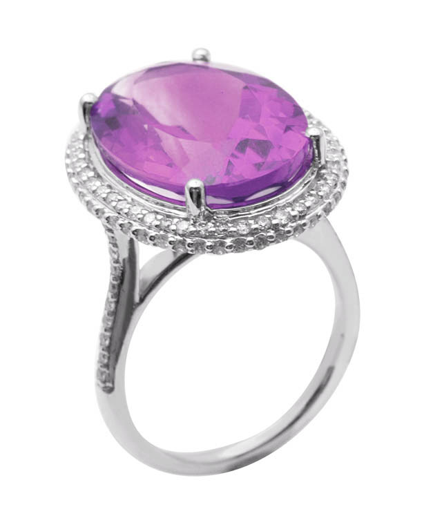 18K Gold Diamond Ring With Amethyst