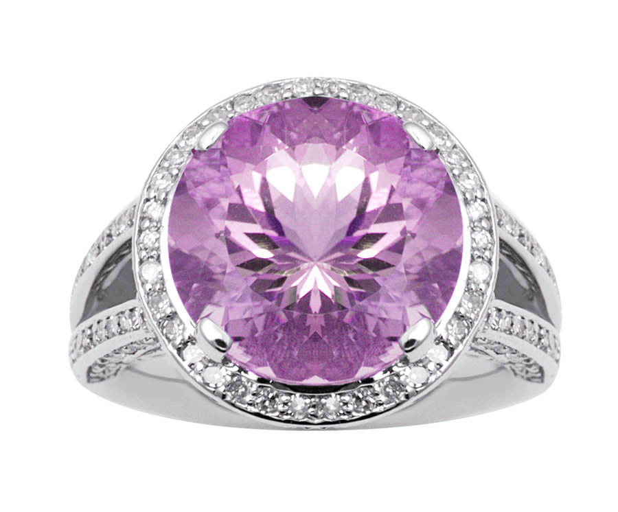 18K Gold Diamond Ring with Amethyst