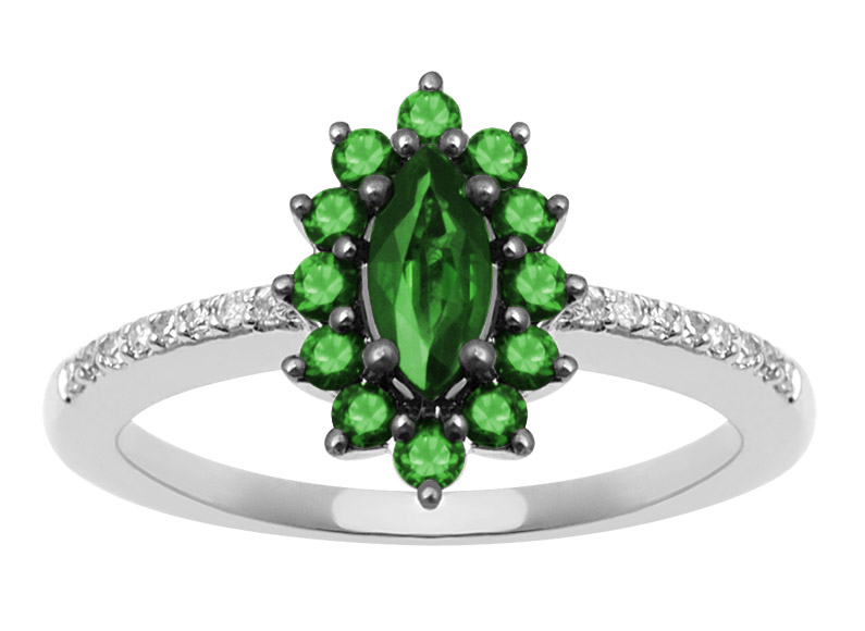 18K Diamond Ring with Emerald