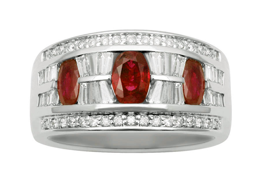 18K Diamond Wide Ring with Ruby