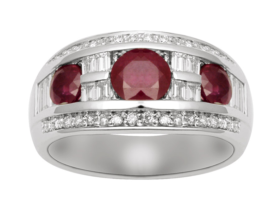 18K Diamond Wide Ring with Ruby