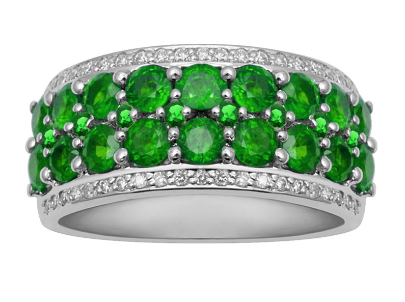 18K Diamond Wide Ring with Emerald