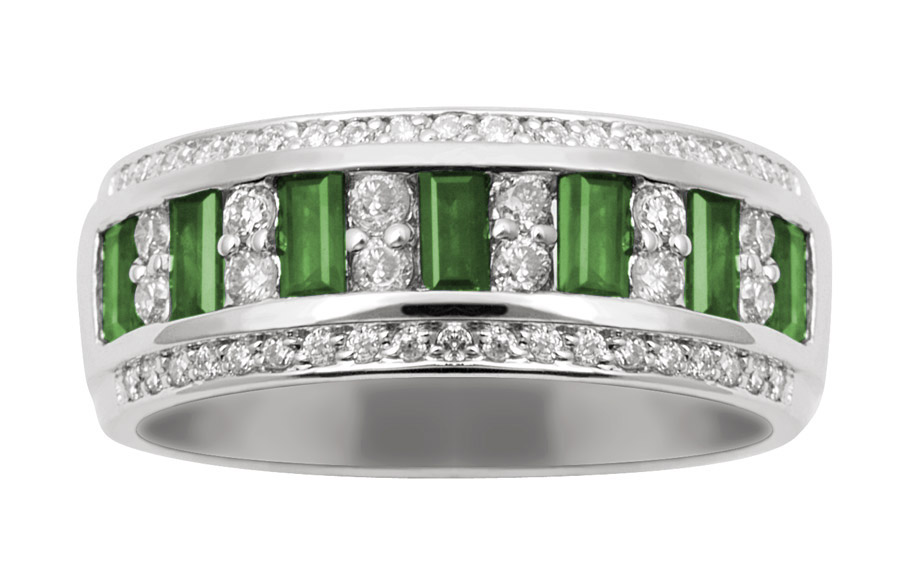 18K Diamond Wide Ring with Emerald