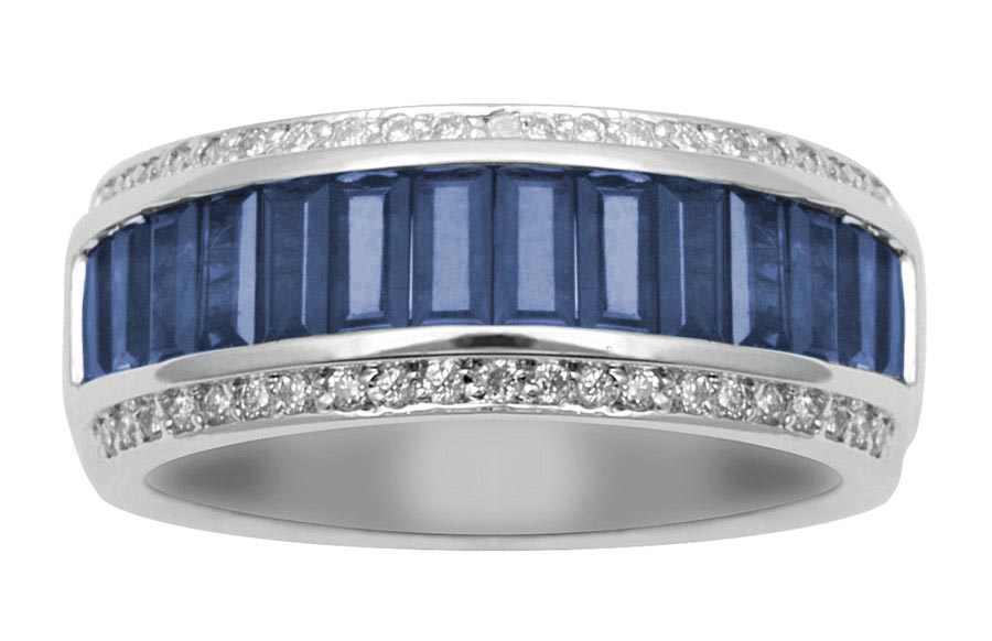 18K Diamond Wide Ring with Sapphire
