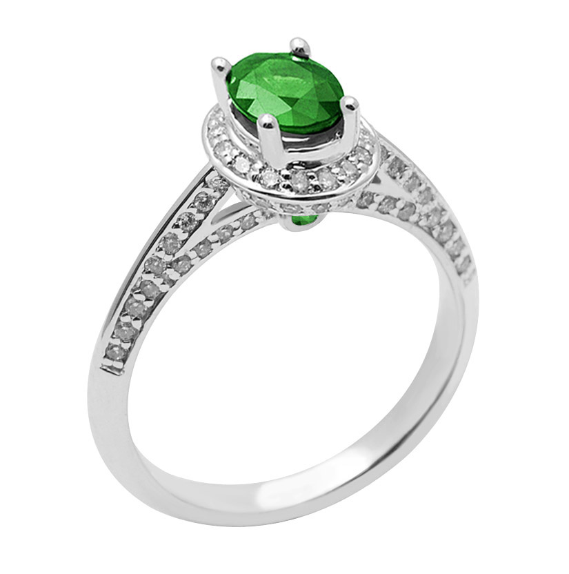 18K Diamond Ring with Emerald