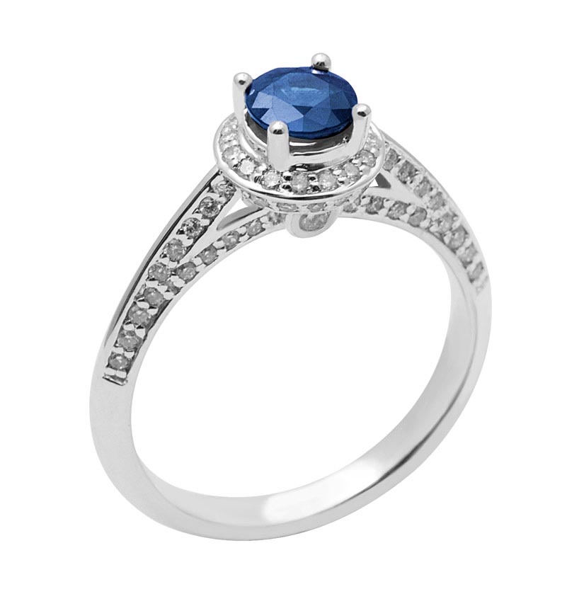 18K Diamond Ring with Sapphire