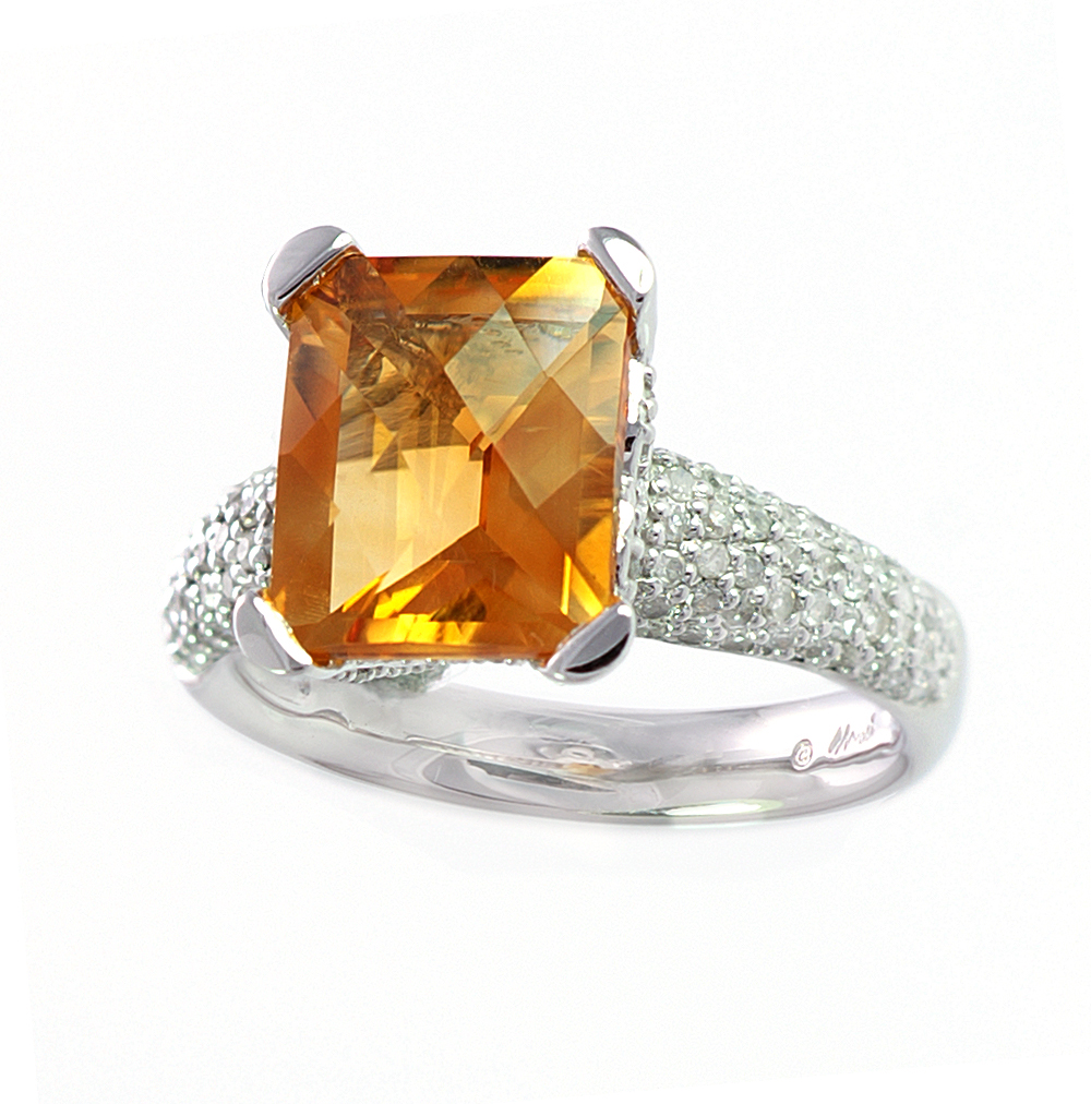 18K Paved Diamond Ring with Citrine
