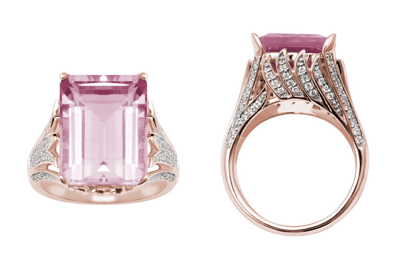 18k Diamond Ring with Rose Quartz