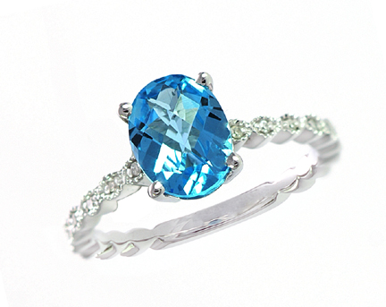 18K Diamond Ring with Blue Topaz