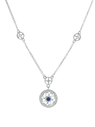 18K Gold Diamond Pendant Necklace With Sapphire