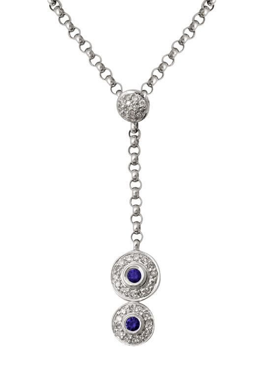 18K Gold Diamond Dangling Pendant Necklace With Sapphire