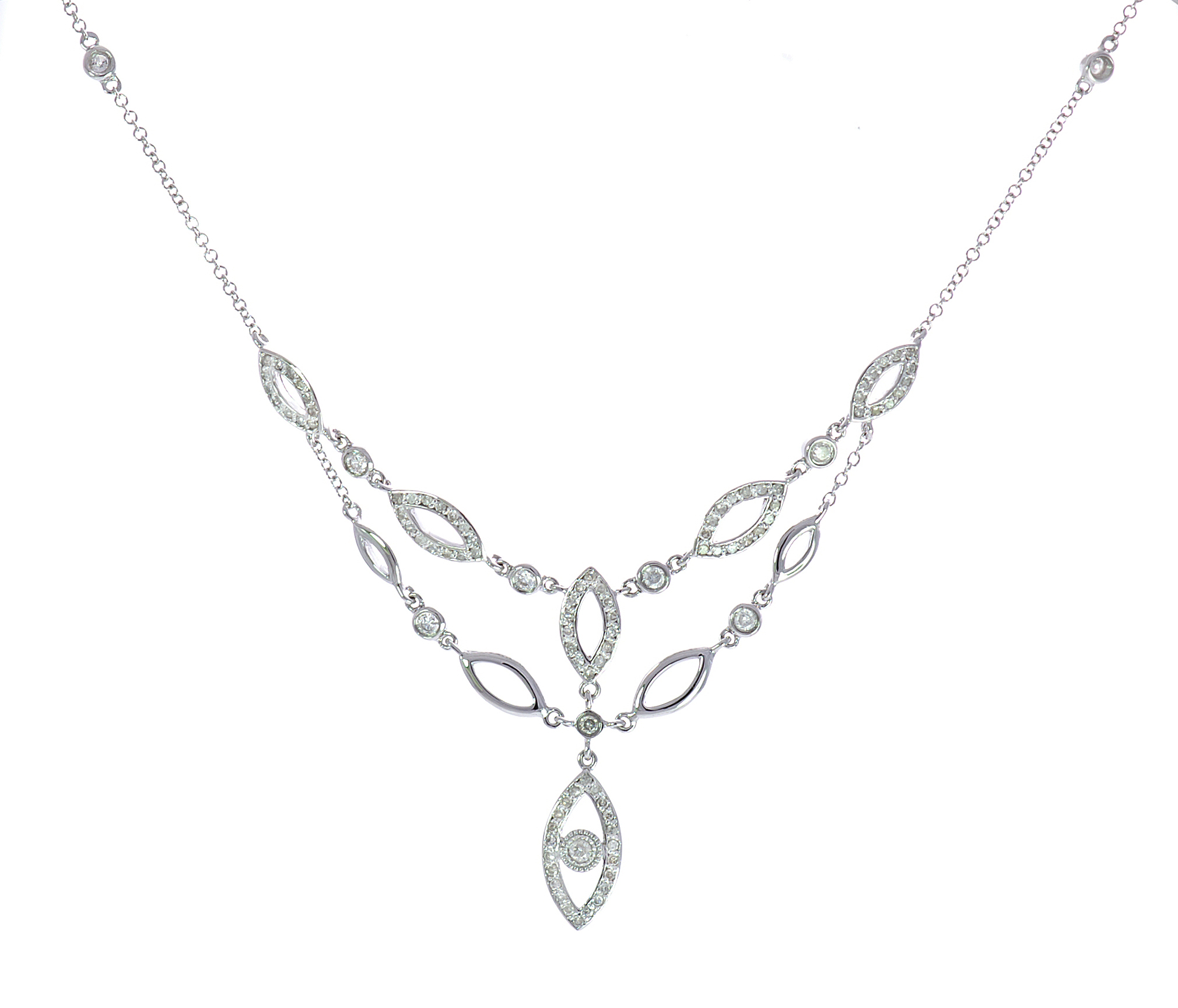 18K Gold Diamond Dangling Two Layers Necklace