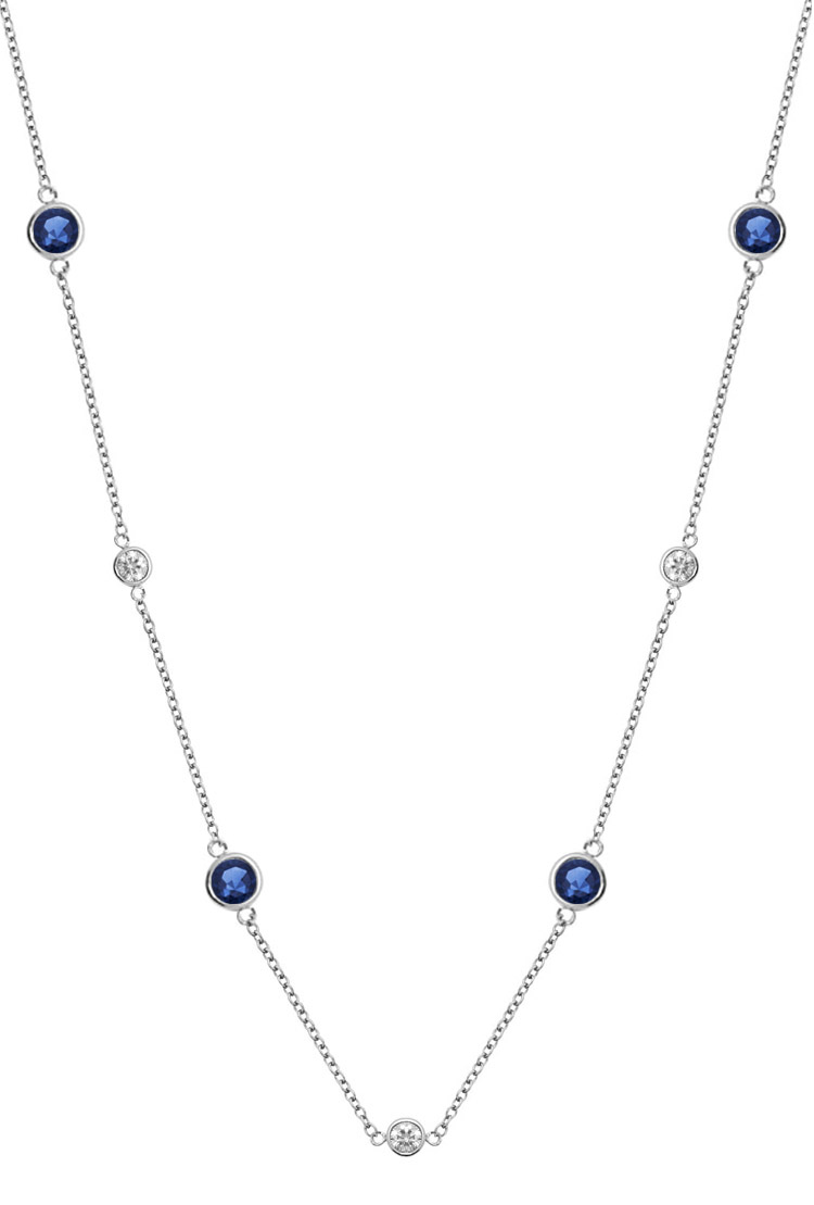 18K Gold Diamond Dangling Three Layers Necklace With Sapphire