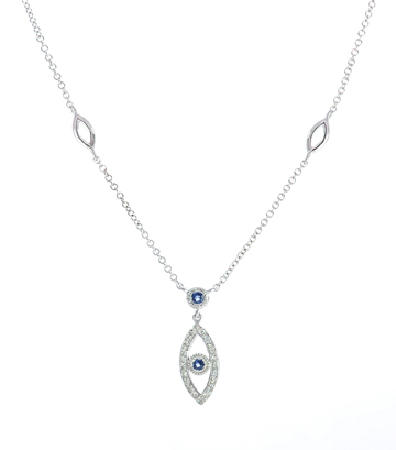 18K Evil Eye Dangling Pendant Necklace with Sapphire