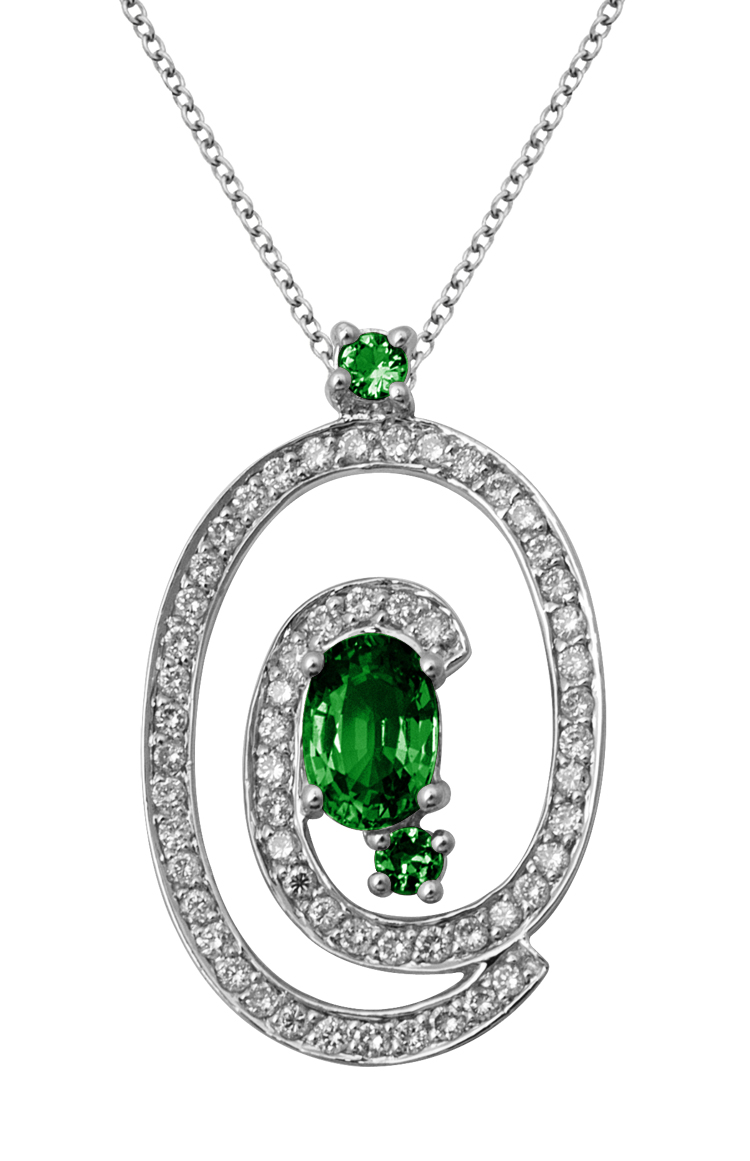 18K Gold Diamond Pendant Necklace With Emerald